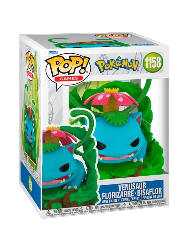 Figura Funko Pop! de Venusaur número 1158 de la línea Pokémon Games, rodeado de lianas y con su gran flor abierta.