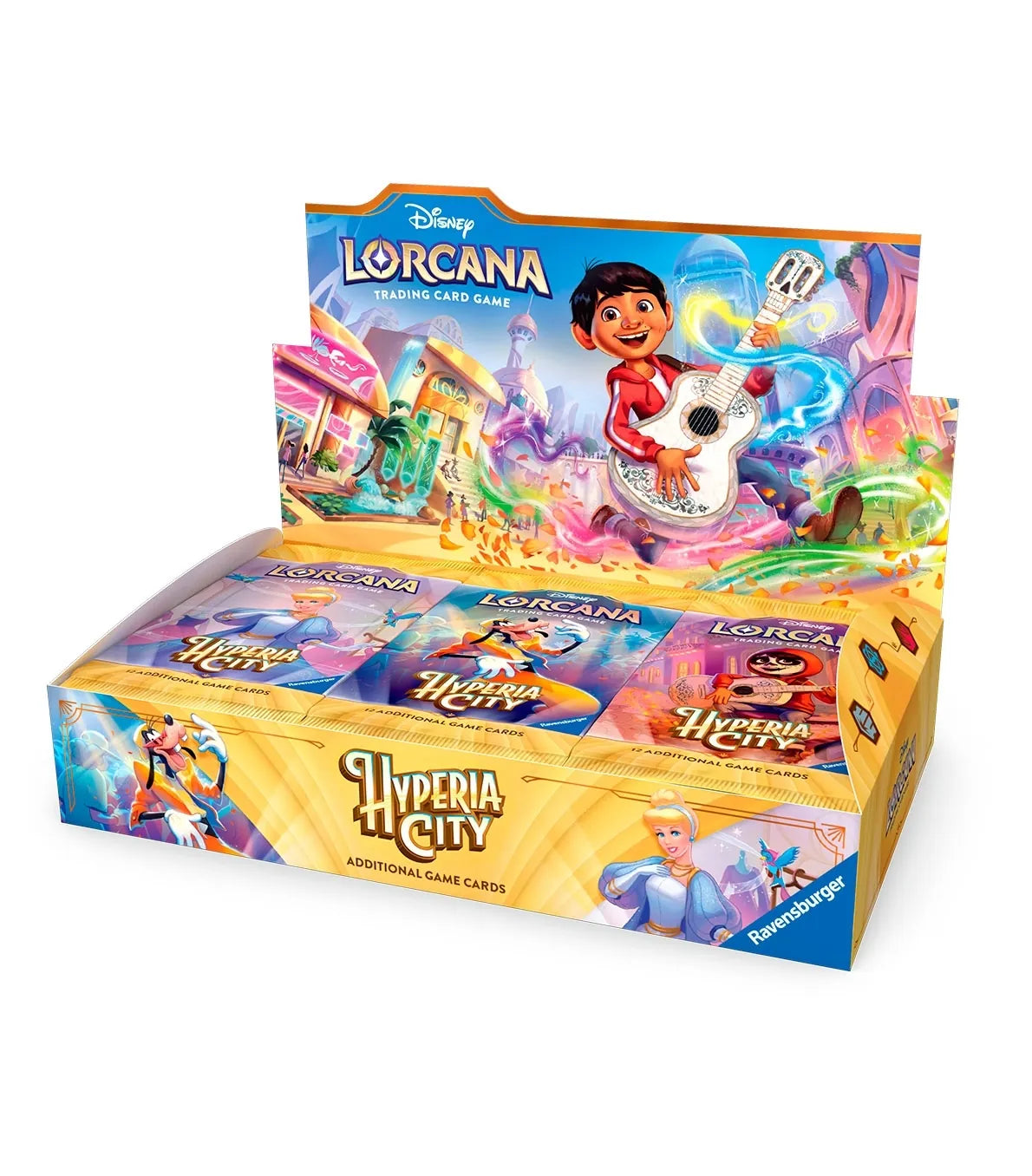 Caja de 24 sobres Disney Lorcana Hyperia City en inglés para preventa de la nueva expansión