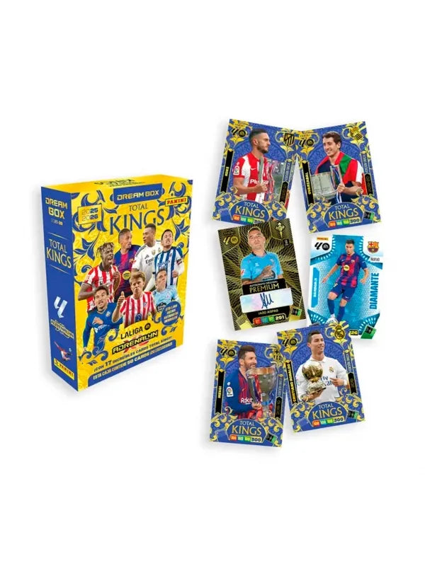 Caja Dream Box Adrenalyn XL 2025-26 de La Liga Panini con cartas Total Kings y autógrafos originales