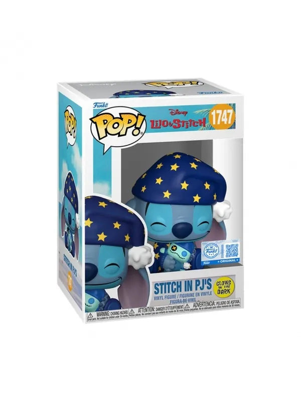 Funko Pop! de Stitch en pijama con gorro de dormir, edición especial Glow in the Dark número 1747.