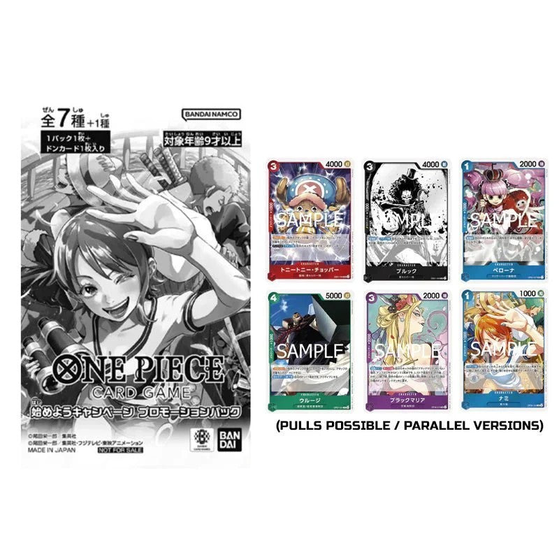 Sobre promocional One Piece Card Game Let's Get Started Japan con cartas de Nami, Chopper y Brook en versión Parallel